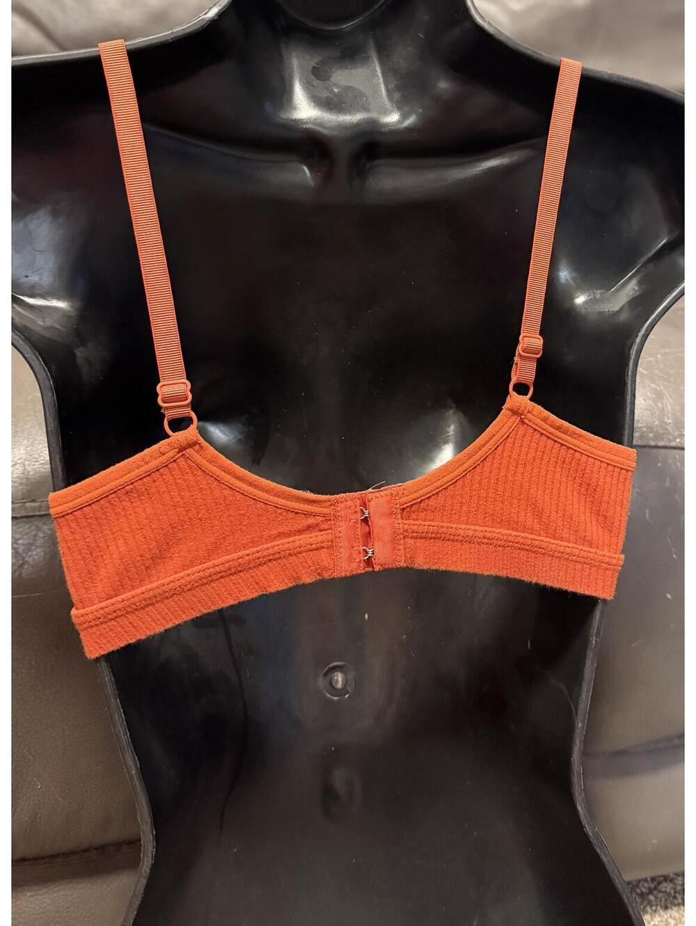 BRA SHEIN Orange Ribbed Strappy Triangle Bralette Size M - Picture 3 of 6
